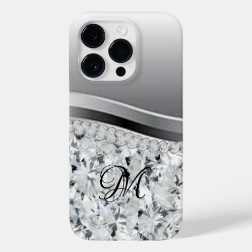 Silver Crystals Diamonds Monogram  Case_Mate iPhone 14 Pro Case