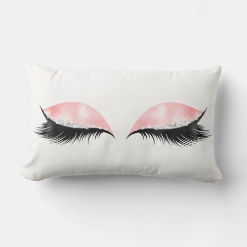 Silver Crystals Glitter Pink Black Makeup Lashes Lumbar Pillow