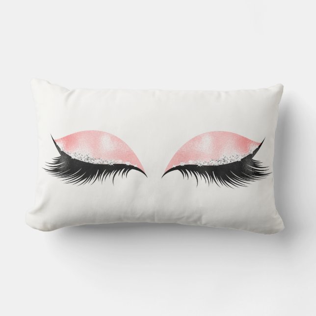 Silver Crystals Glitter Pink Black Makeup Lashes Lumbar Pillow (Front)