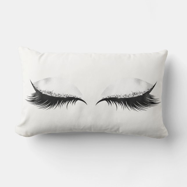 Silver Crystals White Gray Metallic Makeup Lashes Lumbar Pillow (Front)