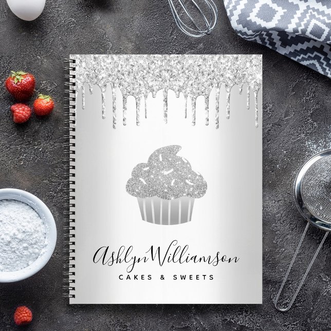 Silver Cupcake Glitter Drips Bakery Chef Pastry  Notebook (Creator Uploaded)