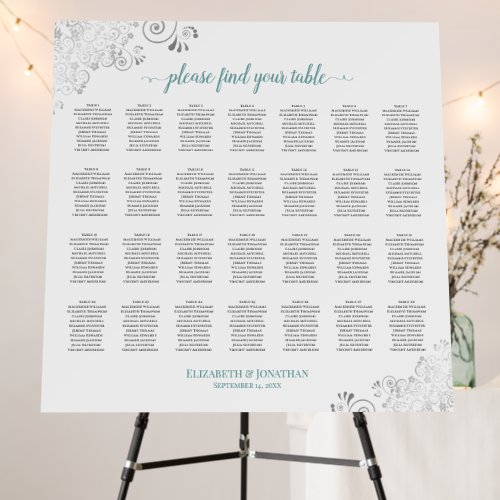 Silver Curls 28 Table Teal on White Seating Chart Foam Board