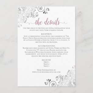 Silver Curls Dusty Rose on White Wedding Details Enclosure Card