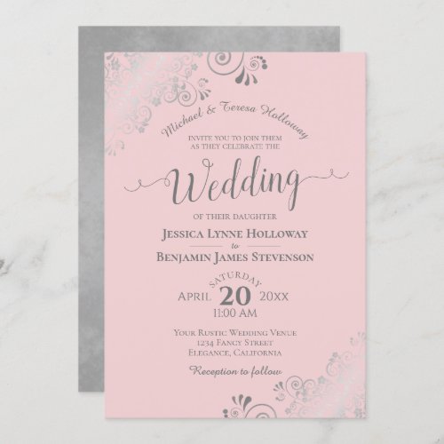 Silver Curls Elegant Blush Pink Formal Wedding Invitation