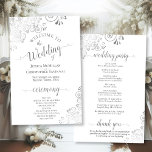 Silver Curls Gray & White Budget Wedding Program<br><div class="desc">These wedding programs are elegant and tasteful, while still being budget friendly. The design features ornate silver gray faux foil curls and swirls with gray text on a white background. The typography features lacy script calligraphy, and there is room for details on the ceremony, the bridal party, and a short...</div>
