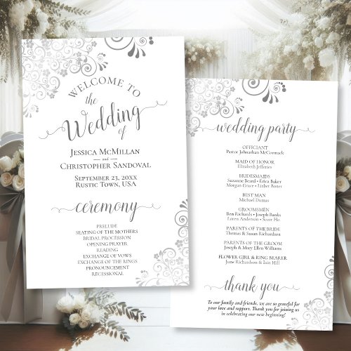 Silver Curls Gray  White Budget Wedding Program