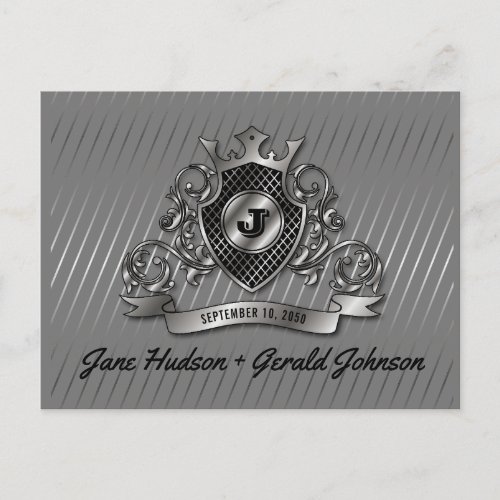 Silver Custom Elegant Monogram Design Announcement Postcard