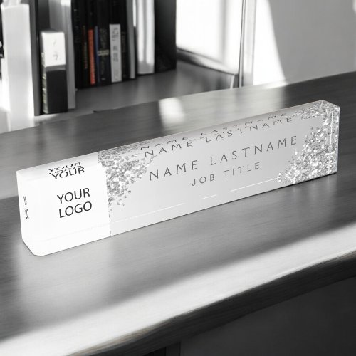 Silver Custom Logo Executive Professional Desk Name Plate