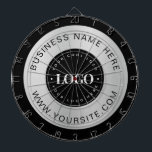 Silver Custom Logo Text Company Business Branded   Dart Board<br><div class="desc">Promote your business with this cool dart board,  featuring silver gray background,  custom logo & text. Easily add your details by clicking on the "personalize" option.</div>