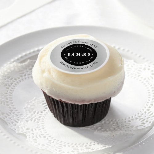 Silver Custom Logo Text Company Business Branded Edible Frosting Rounds