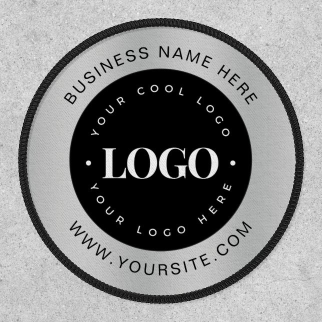 Silver Custom Logo Text Company Business Branded  Patch (Front)