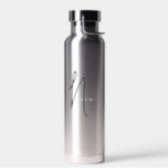 Silver | Custom Monogram Script Name Stylish Water Bottle<br><div class="desc">Custom Silver Script Monogram Name Elegant Chic Water Bottle. A simple and modern design in black and white color featuring handwritten calligraphy for a professional and sophisticated look. Create your own personalized ecofriendly gifts. Any font,  any color,  no minimum.</div>