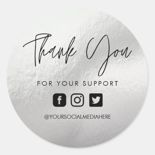 Silver Custom Thank You Business Classic Round Sticker