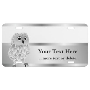 Silver Cute Owl Personalize License Plate