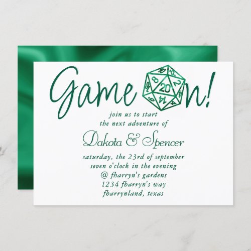 Silver D20 Game On  Fantasy Roleplayer Gamer Dice Invitation