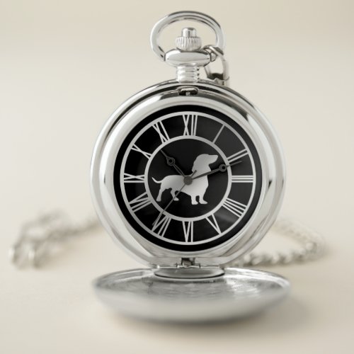 Silver Dachshund Dog Pocket Watch