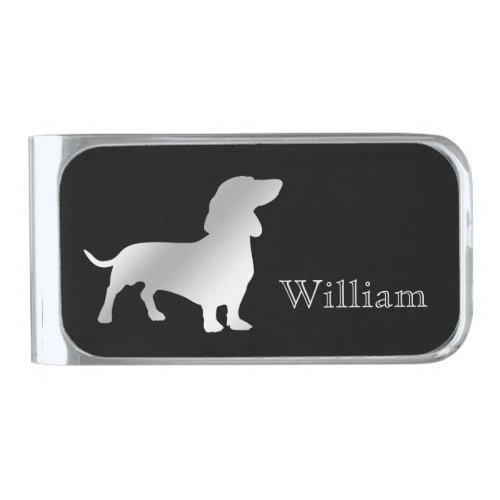 Silver Dachshund Personalized Silver Finish Money Clip