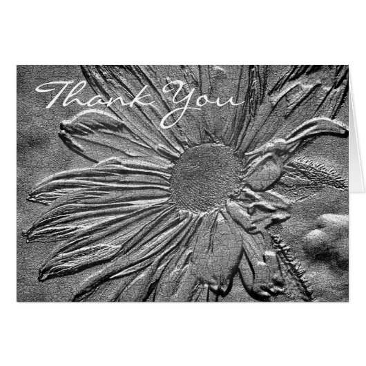 Silver Daisy Flower Thank You Cards (Front Horizontal)