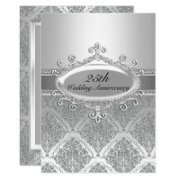 Silver Damask 25th Wedding Anniversary Invite