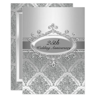 Silver Damask 25th Wedding Anniversary Invite