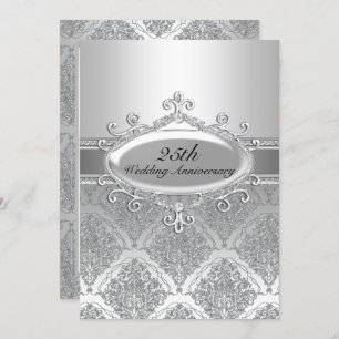 Silver Damask 25th Wedding Anniversary Invite