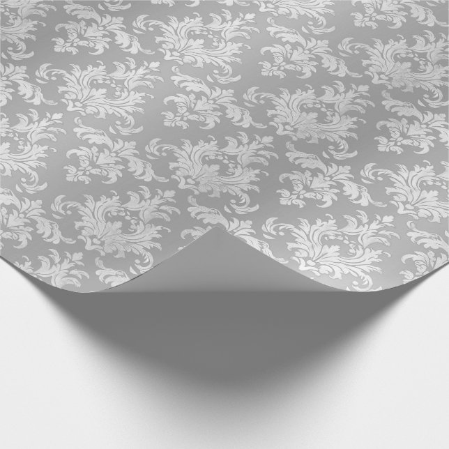 Silver Damask 25th Wedding Anniversary Wrapping Paper (Corner)