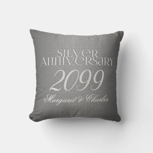 Silver Damask 25th Wedding Annivsersary Photo Throw Pillow