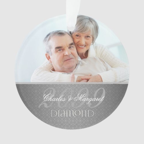 Silver Damask 60th Diamond Anniversary Photo Ornament