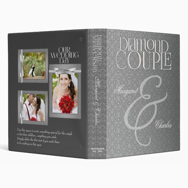 Silver Damask 60th Diamond Anniversary Scrapbook 3 Ring Binder (Background)