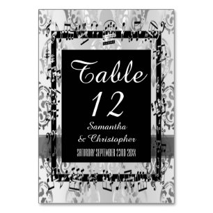 Silver damask and black table number
