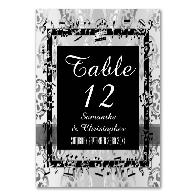 Silver damask and black table number (Front)