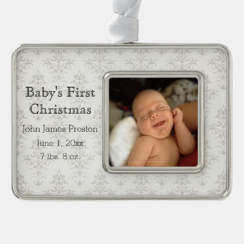 Silver Damask Babys First Christmas Ornament