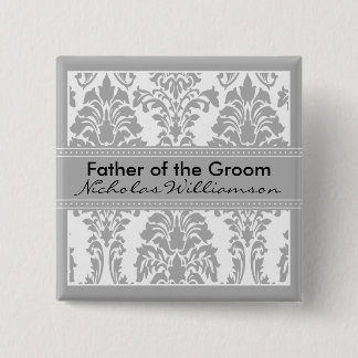Silver Damask Bridal Party - Father of the Groom Button
