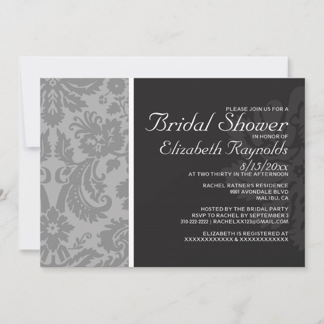 Silver Damask Bridal Shower Invitations (Front)