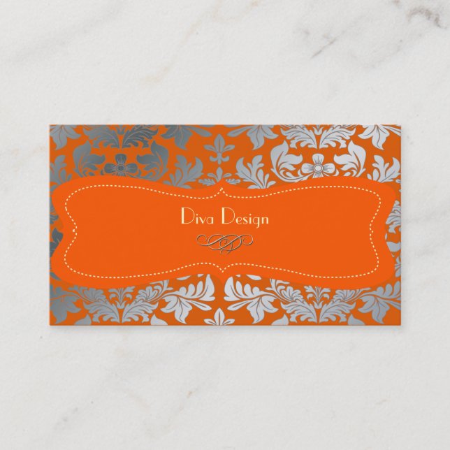 Silver damask/Burnt orange/chocolate Business Card (Front)