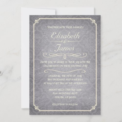 Silver Damask Chalkboard Wedding Invitations