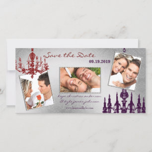 Silver Damask Chandelier Red & Plum Purple Save The Date