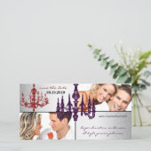Silver Damask Chandelier Red & Plum Save The Date (Standing Front)