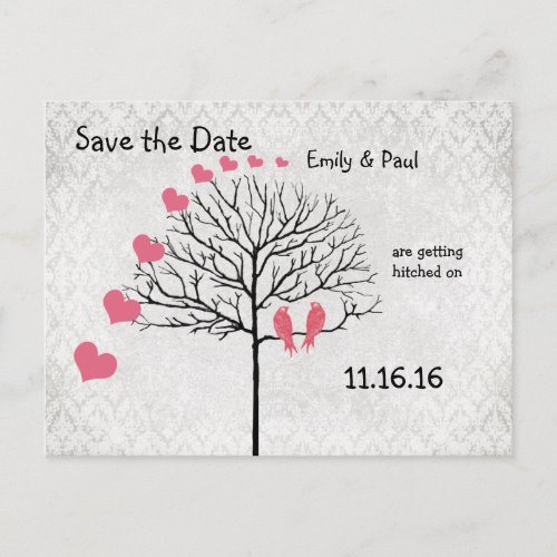 Silver Damask Honeysuckle Birds Save the Date Announcement Postcard