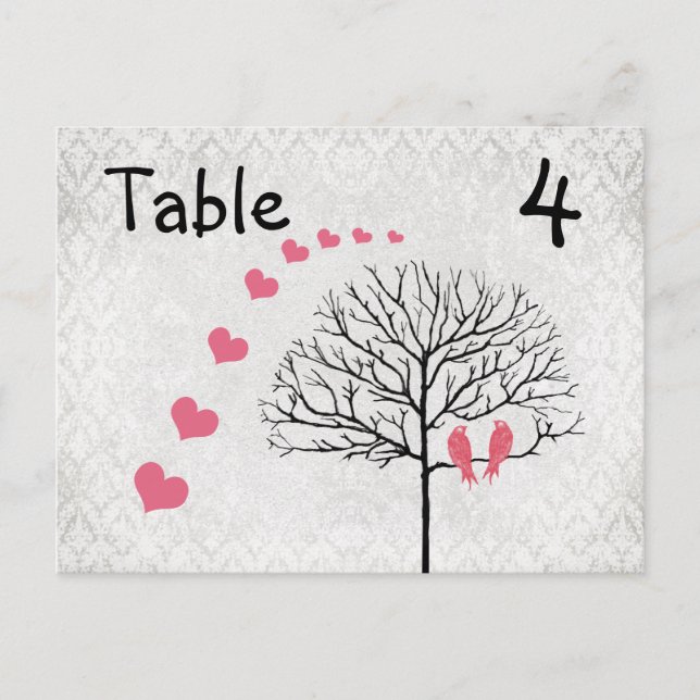 Silver Damask Honeysuckle Birds Table Number Cards (Front)