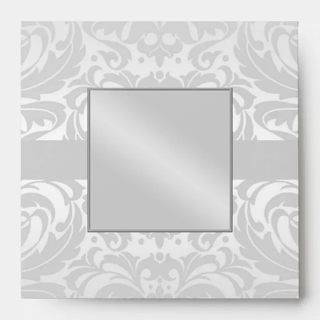 Silver Damask Monogram Ribbon Wedding Envelope | Zazzle