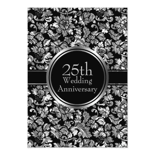 Silver Damask Over Black Background Invitation | Zazzle.com