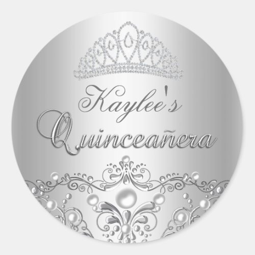 Silver Damask Pearl Quinceanera Sticker