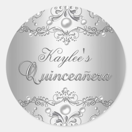 Silver Damask Pearl Quinceanera Sticker