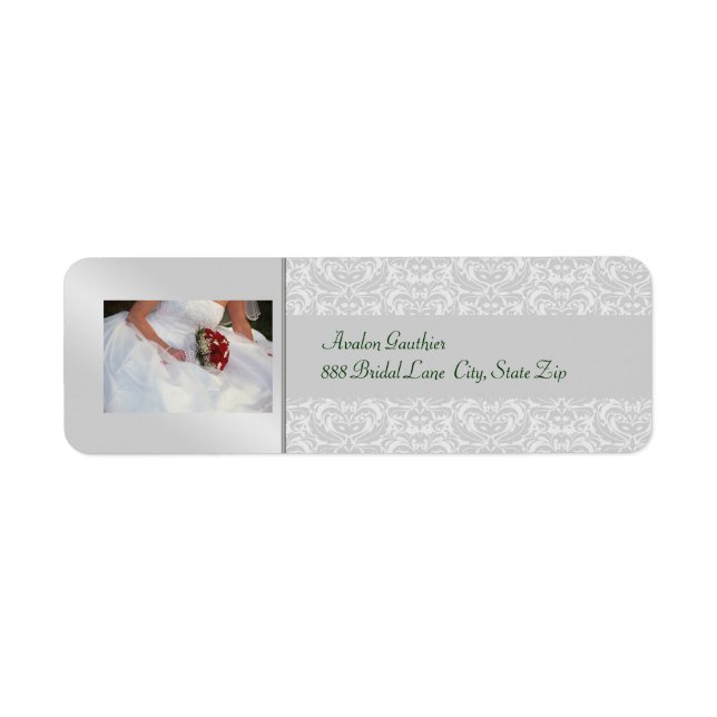 Silver Damask Rose Bridal Shower Address Label (Front)