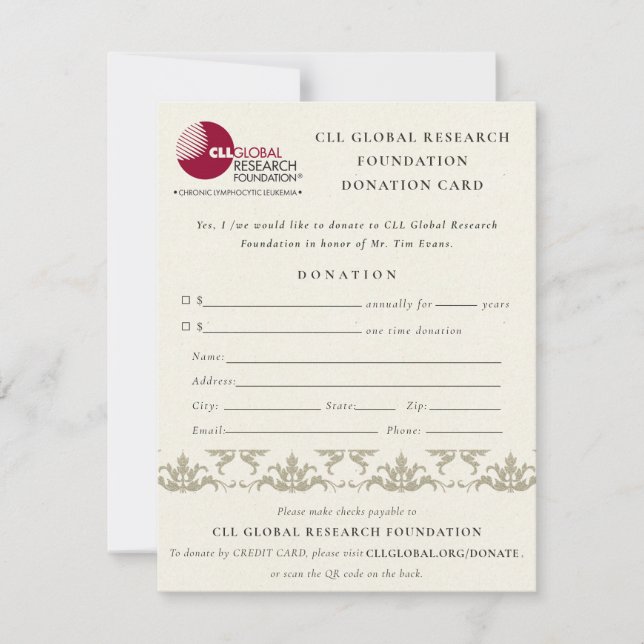 Silver Damask Seminar Event, QR Code Donation Invitation (Front)