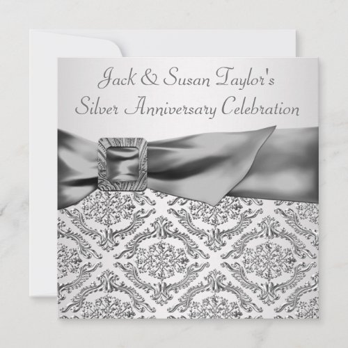 Silver Damask Silver 25th Anniversary Party Custom Announcements