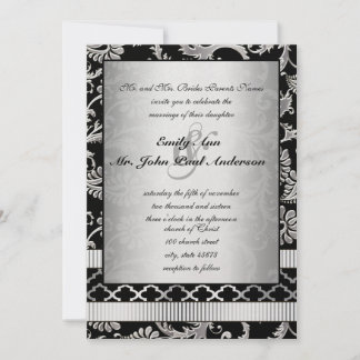 Silver Damask Swirls Wedding Invitation