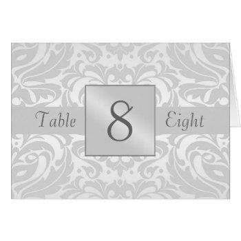 Silver Damask Table Number Folded Card by theedgeweddings at Zazzle
