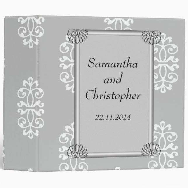 Silver Damask Wedding Album 3 Ring Binder (Front/Spine)
